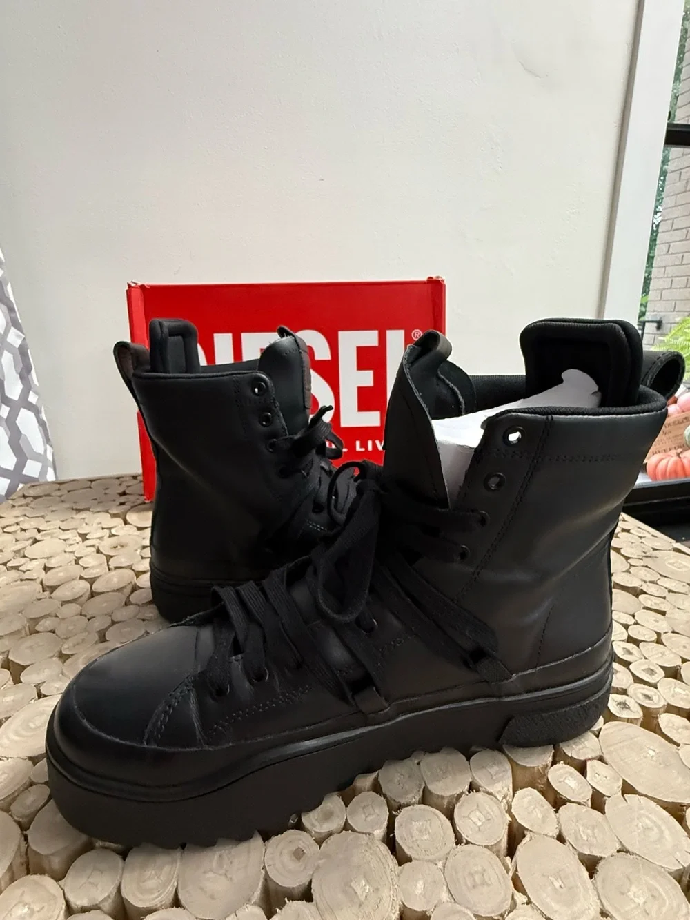 Diesel Black High-Top Leather Boots